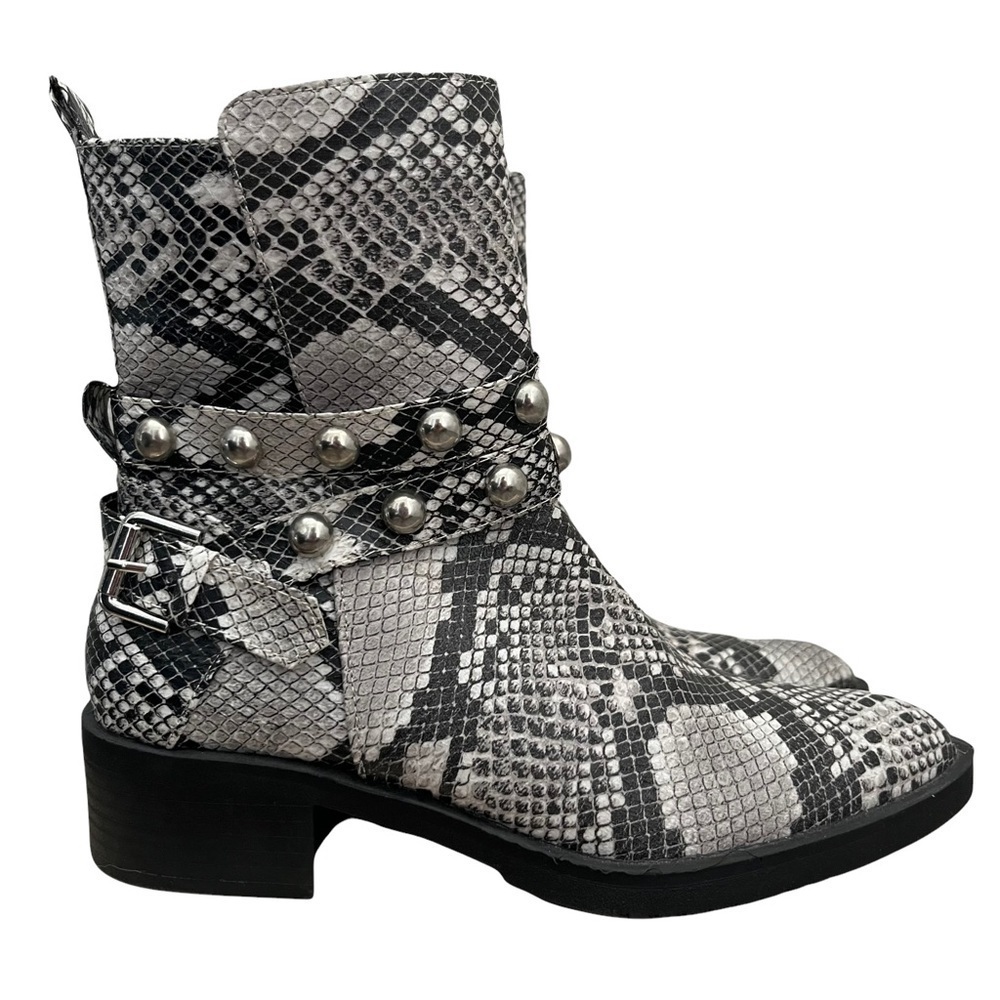 Catherine's Cathie Gray Snake Print Ankle Biker‎ Moto Boot 6.5